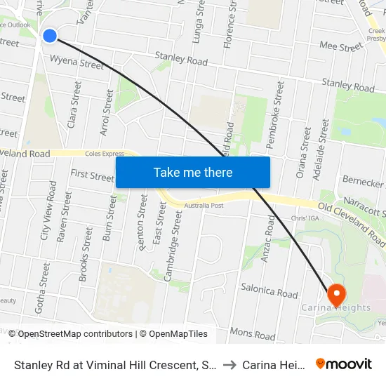 Stanley Rd at Viminal Hill Crescent, Stop 35a to Carina Heights map