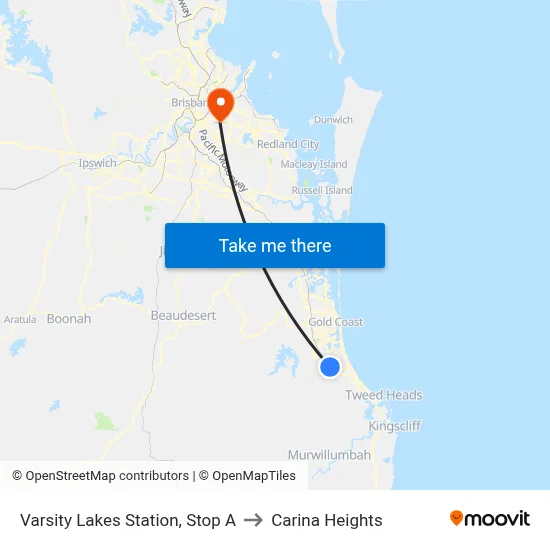 Varsity Lakes Station, Stop A to Carina Heights map