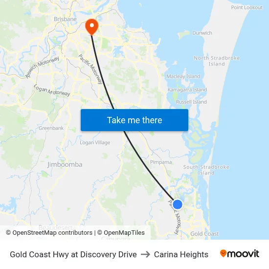 Gold Coast Hwy at Discovery Drive to Carina Heights map