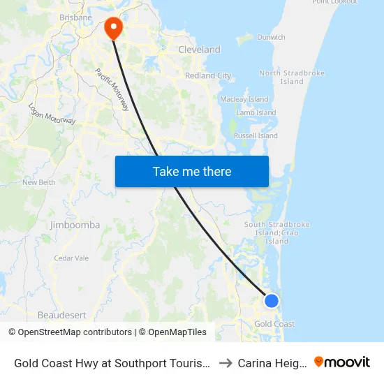 Gold Coast Hwy at Southport Tourist Park to Carina Heights map