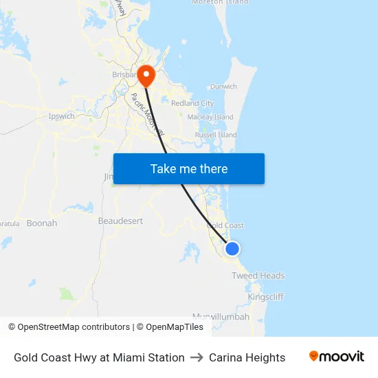 Gold Coast Hwy at Miami Station to Carina Heights map