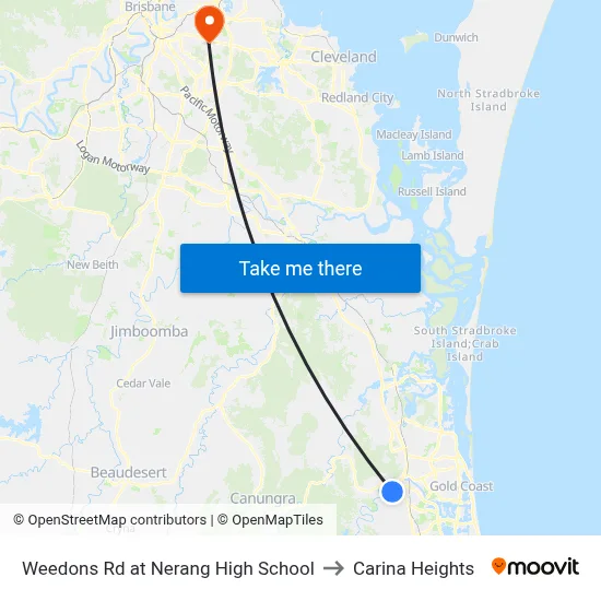 Weedons Rd at Nerang High School to Carina Heights map