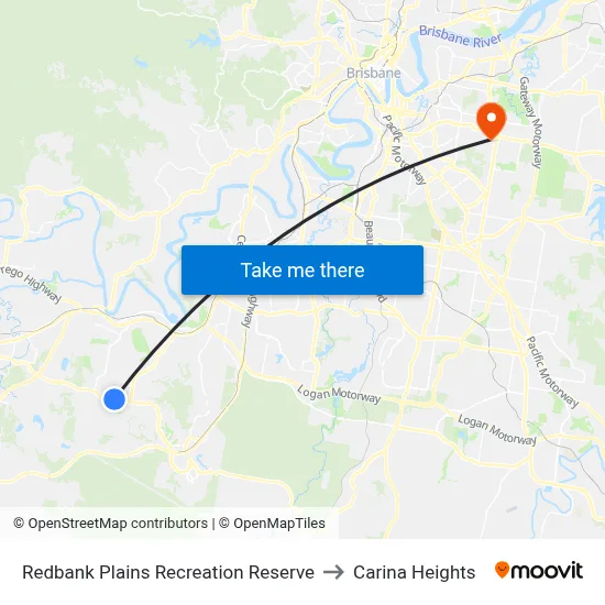 Redbank Plains Recreation Reserve to Carina Heights map