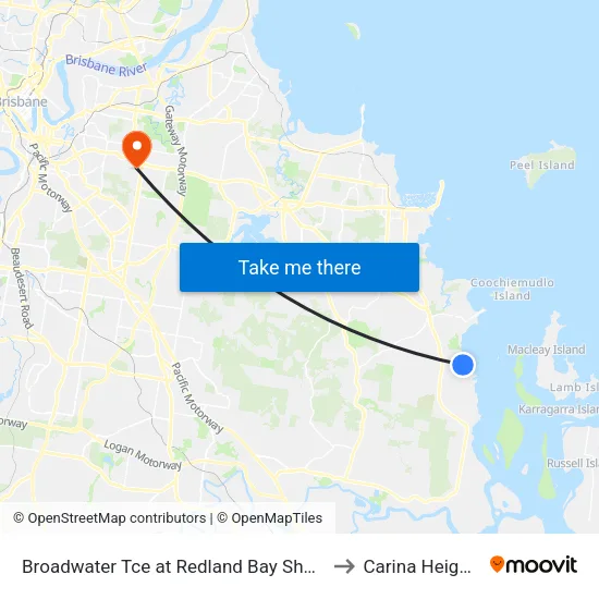 Broadwater Tce at Redland Bay Shops to Carina Heights map