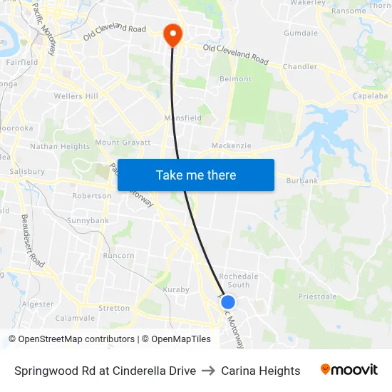 Springwood Rd at Cinderella Drive to Carina Heights map