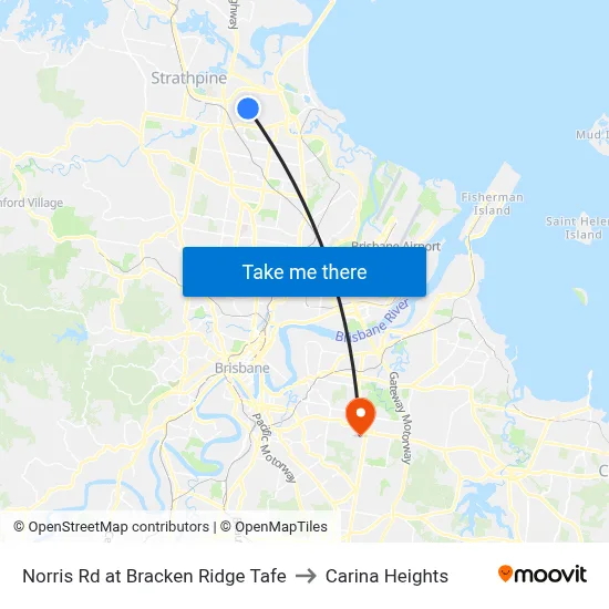 Norris Rd at Bracken Ridge Tafe to Carina Heights map