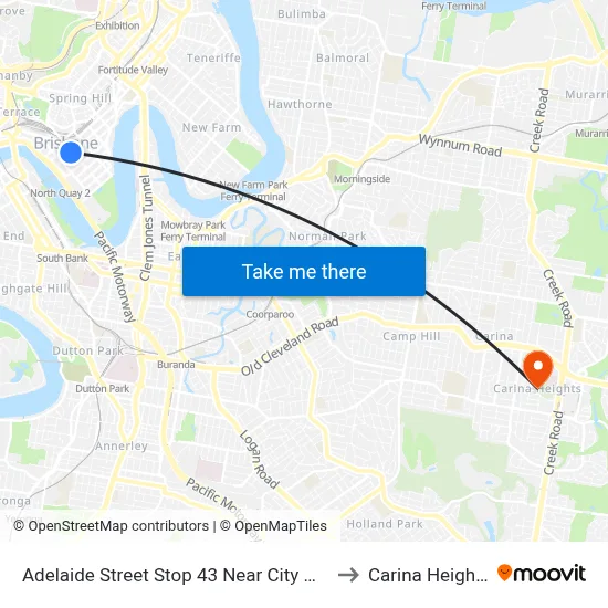 Adelaide Street Stop 43 Near City Hall to Carina Heights map