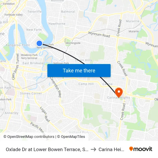 Oxlade Dr at Lower Bowen Terrace, Stop 19 to Carina Heights map