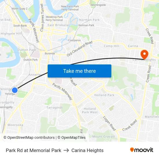 Park Rd at Memorial Park to Carina Heights map