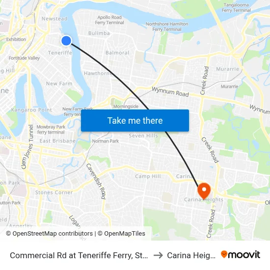 Commercial Rd at Teneriffe Ferry, Stop 16 to Carina Heights map