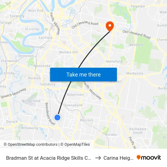 Bradman St at Acacia Ridge Skills College to Carina Heights map