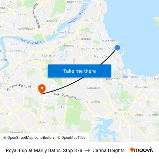 Royal Esp at Manly Baths, Stop 87a to Carina Heights map