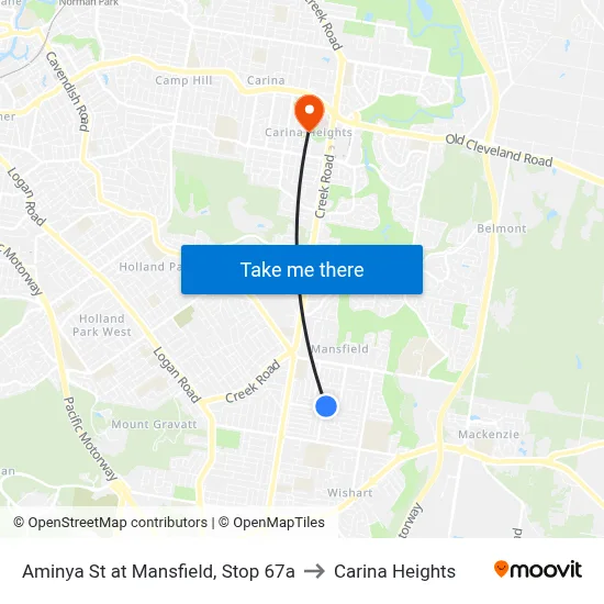 Aminya St at Mansfield, Stop 67a to Carina Heights map