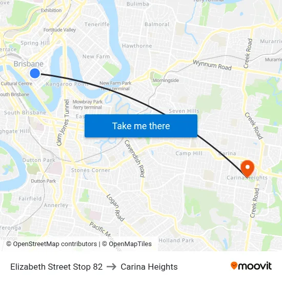 Elizabeth Street Stop 82 to Carina Heights map