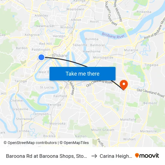 Baroona Rd at Baroona Shops, Stop 7 to Carina Heights map