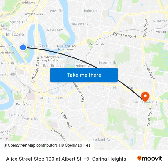 Alice Street Stop 100 at Albert St to Carina Heights map