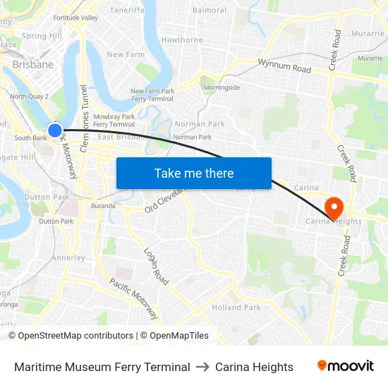 Maritime Museum Ferry Terminal to Carina Heights map