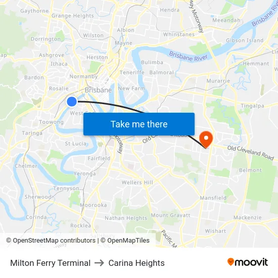 Milton Ferry Terminal to Carina Heights map