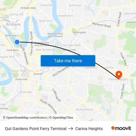 Qut Gardens Point Ferry Terminal to Carina Heights map