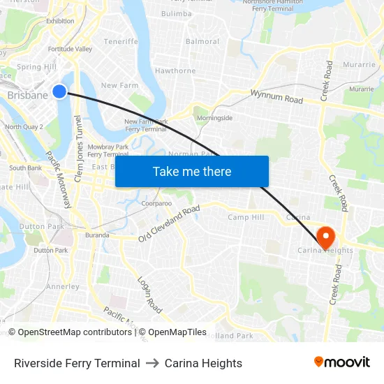 Riverside Ferry Terminal to Carina Heights map