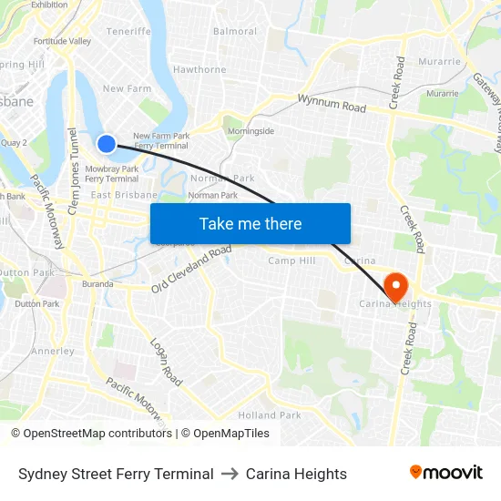 Sydney Street Ferry Terminal to Carina Heights map