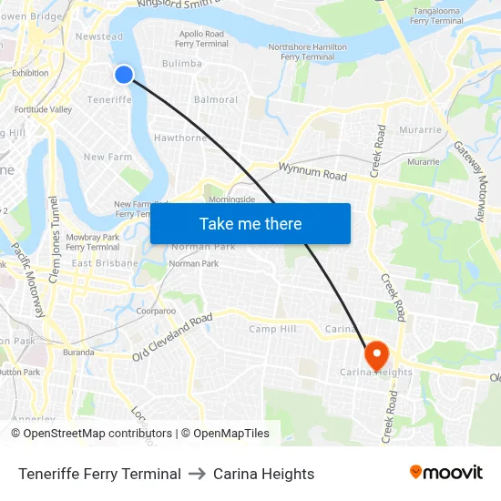 Teneriffe Ferry Terminal to Carina Heights map