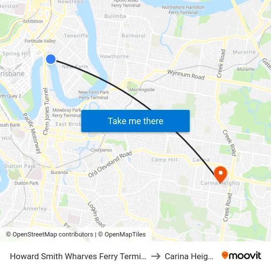 Howard Smith Wharves Ferry Terminal to Carina Heights map