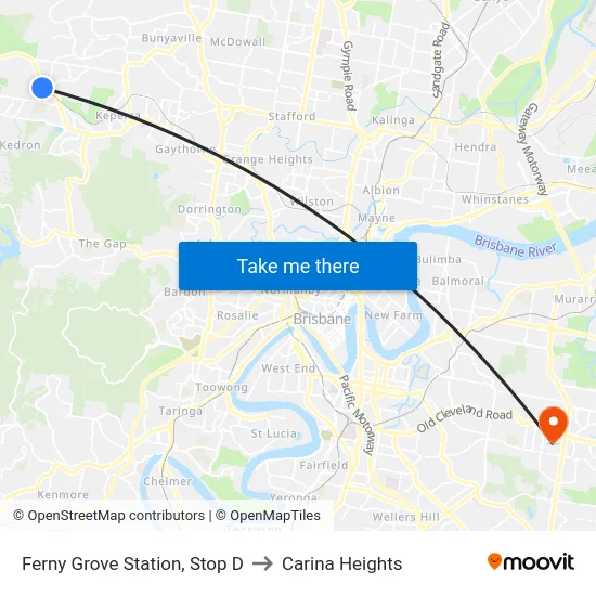 Ferny Grove Station, Stop D to Carina Heights map