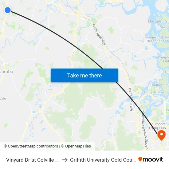 Vinyard Dr at Colville St to Griffith University Gold Coast map