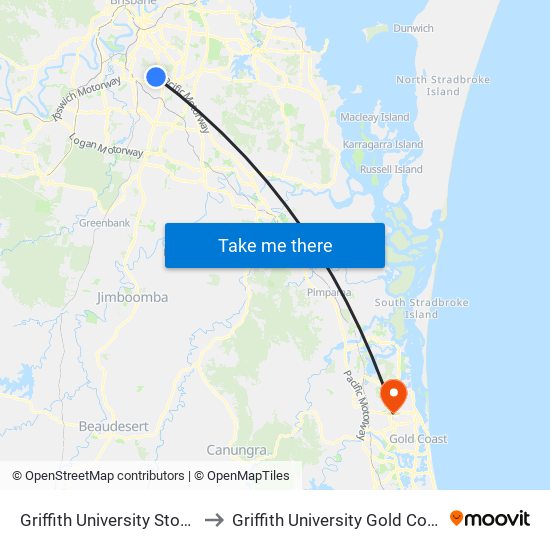 Griffith University Stop A to Griffith University Gold Coast map