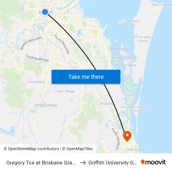 Gregory Tce at Brisbane Grammar, Stop 4 to Griffith University Gold Coast map