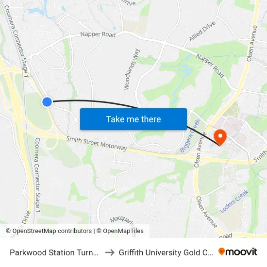 Parkwood Station Turnback to Griffith University Gold Coast map