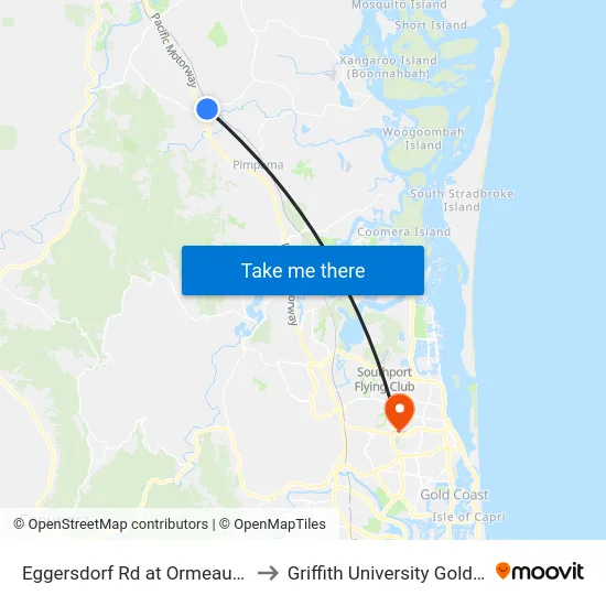 Eggersdorf Rd at Ormeau Village to Griffith University Gold Coast map