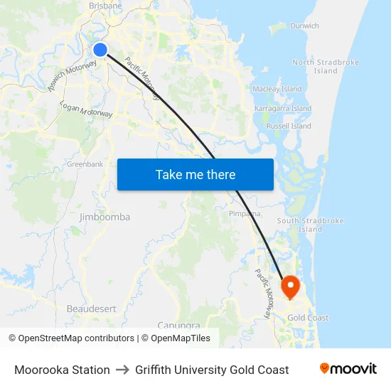 Moorooka Station to Griffith University Gold Coast map