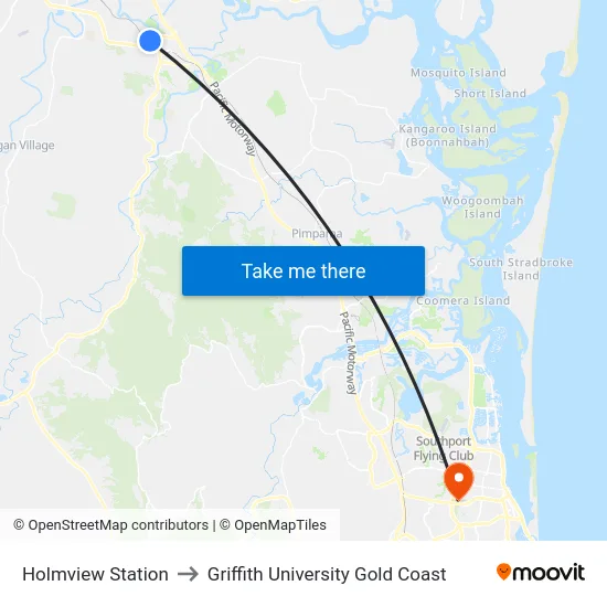 Holmview Station to Griffith University Gold Coast map