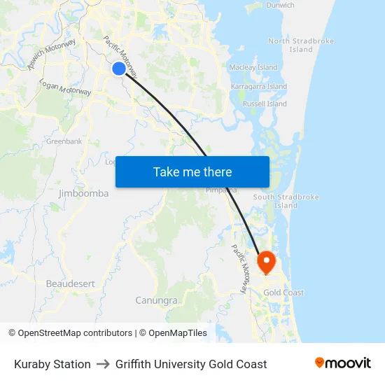 Kuraby Station to Griffith University Gold Coast map