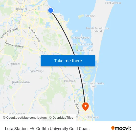Lota Station to Griffith University Gold Coast map