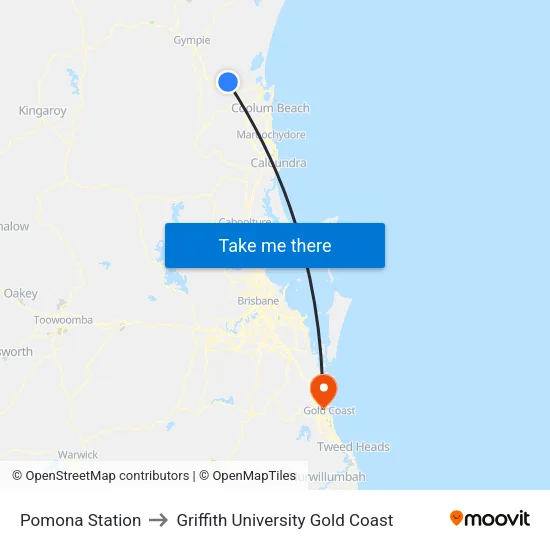 Pomona Station to Griffith University Gold Coast map