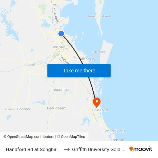 Handford Rd at Songbird Way to Griffith University Gold Coast map