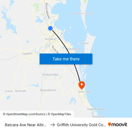 Balcara Ave Near Allira Cr to Griffith University Gold Coast map
