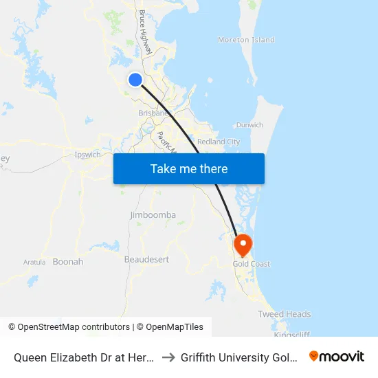 Queen Elizabeth Dr at Hero Street to Griffith University Gold Coast map