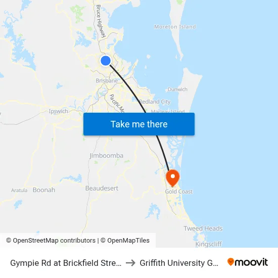 Gympie Rd at Brickfield Street, Stop 45 to Griffith University Gold Coast map