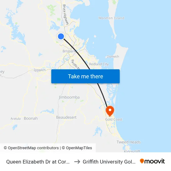 Queen Elizabeth Dr at Corso Street to Griffith University Gold Coast map