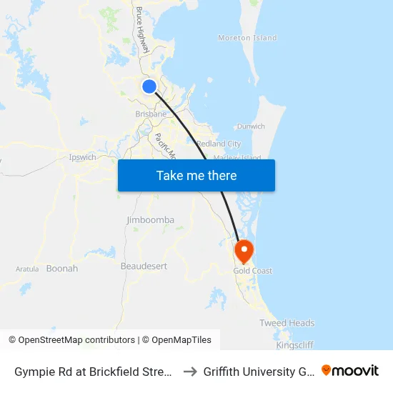 Gympie Rd at Brickfield Street, Stop 45/44 to Griffith University Gold Coast map