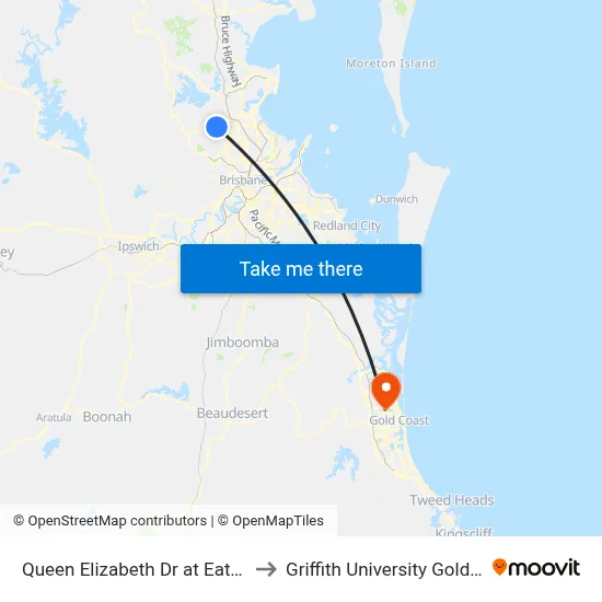 Queen Elizabeth Dr at Eatons Hill to Griffith University Gold Coast map