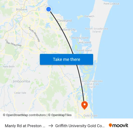 Manly Rd at Preston Rd to Griffith University Gold Coast map