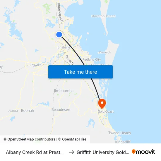 Albany Creek Rd at Preston Point to Griffith University Gold Coast map