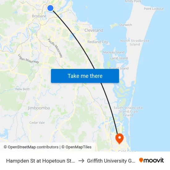 Hampden St at Hopetoun Street, Stop 30 to Griffith University Gold Coast map