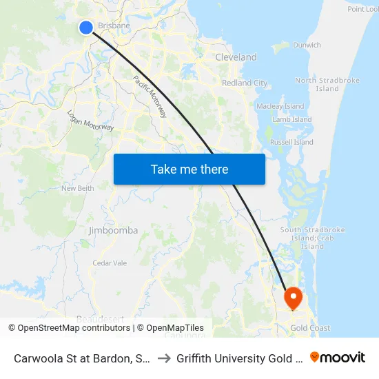 Carwoola St at Bardon, Stop 22 to Griffith University Gold Coast map