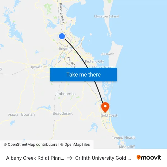 Albany Creek Rd at Pinnaroo to Griffith University Gold Coast map
